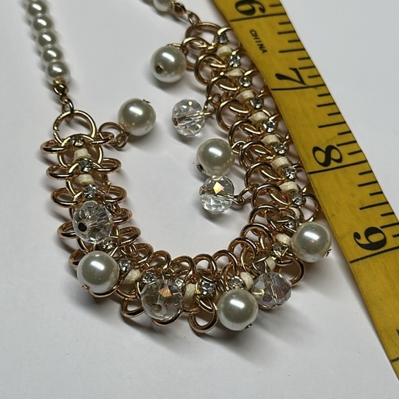 Prizma Boho Faux Pearl 3 Gold Tone Chain Links Necklace Pearl Dangle Earring NWT - Picture 7 of 7